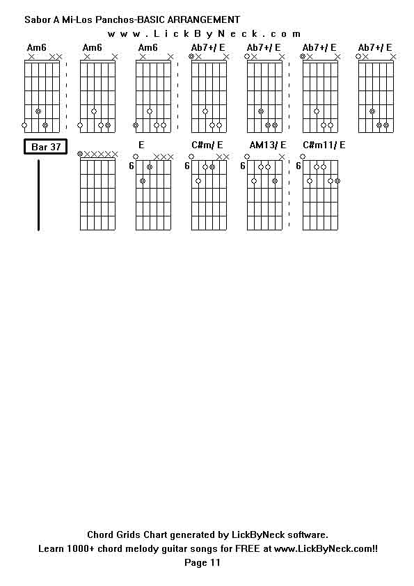 Chord Grids Chart of chord melody fingerstyle guitar song-Sabor A Mi-Los Panchos-BASIC ARRANGEMENT,generated by LickByNeck software.